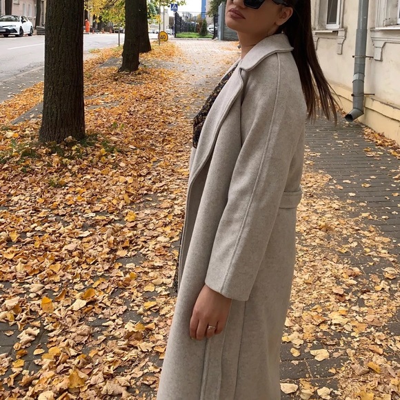 ♥︎HP♥︎ Wool coat long Heather Gray womens belted collar jacket - Picture 7 of 7